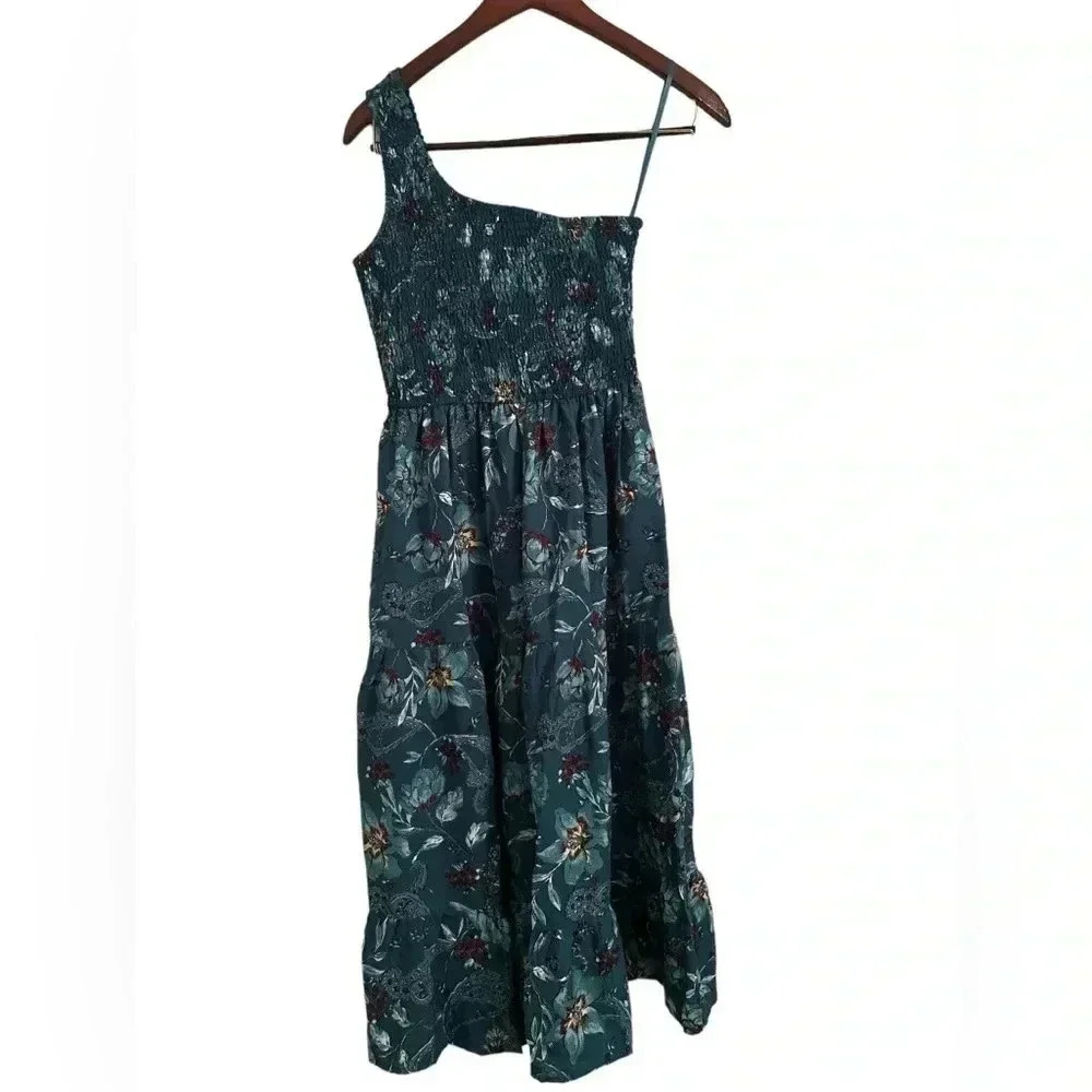 Band Of The Free Blue Floral One Shoulder Midi Dress NWT Size Medium